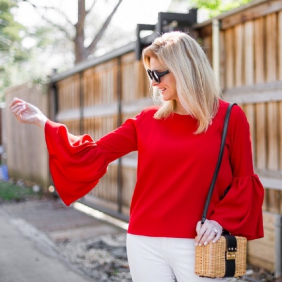 Zara Red Peplum sleeve top in size Medium - Picture 3 of 13